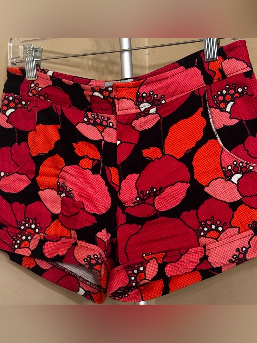 Judith March Red & Pink Floral High Waist Shorts